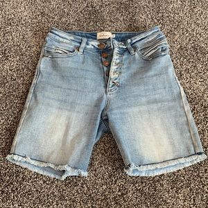 Bohme denim shorts button closure fringe bottom sz 26
